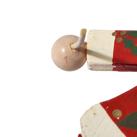 VTG SANTA CLAUS & GERMAN GIRL CHRISTMAS ORNAMENTS HAND PAINTED PULL STRING WOOD - Picture 5 of 5